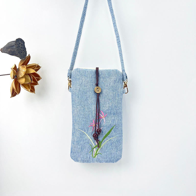 Nimara Ritual Small Embroidered Flowers Crossbody Bag Shoulder Bag Cellphone Bag 11*20cm