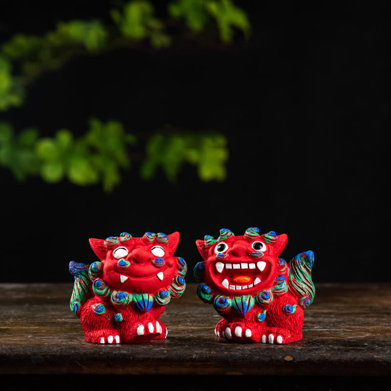 Nimara Ritual Small Pair of Lion Fu Foo Dogs Ward Off Evil Protection Home Resin Decoration