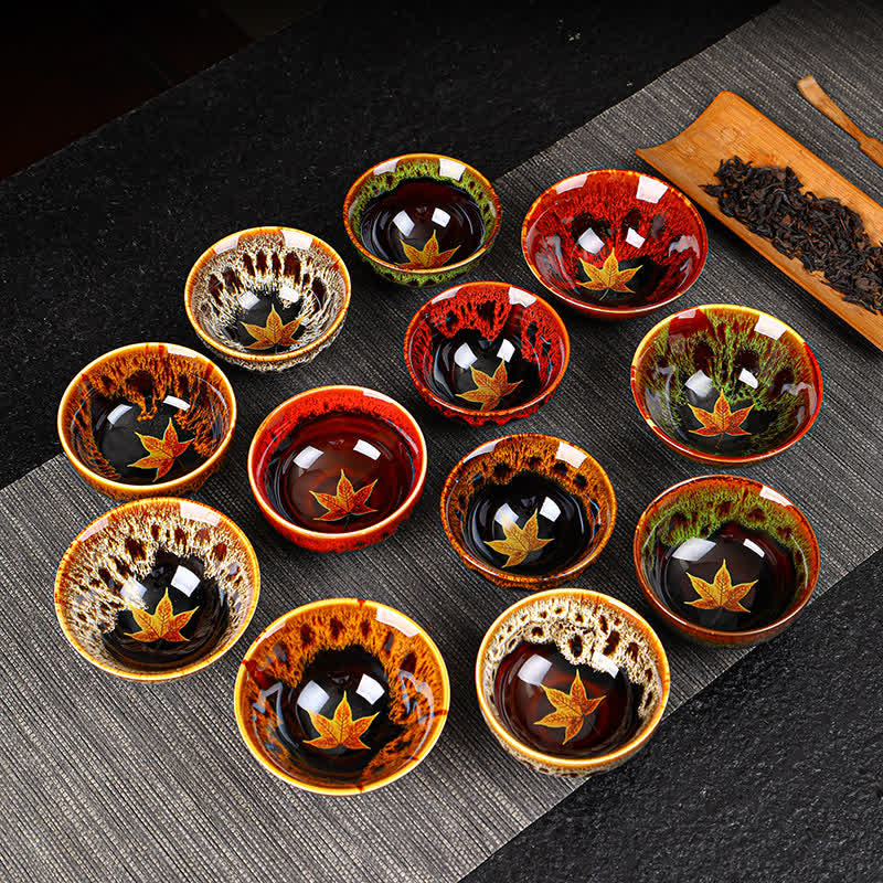 Nimara Ritual Maple Leaf Colorful Ceramic Teacup Home Tea Cups