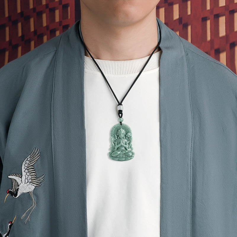 Nimara Ritual Four-armed Avalokitesvara Natural Jade Amulet Blessing String Necklace
