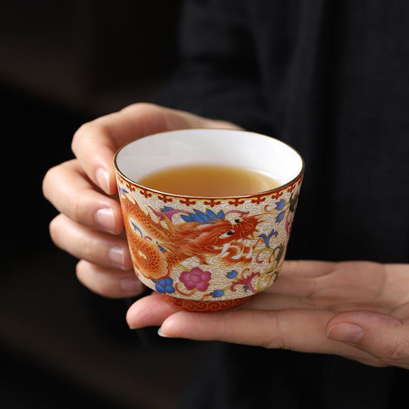 Nimara Ritual 2Pcs Dragon Phoenix Ceramic Teacup Kung Fu Tea Cups