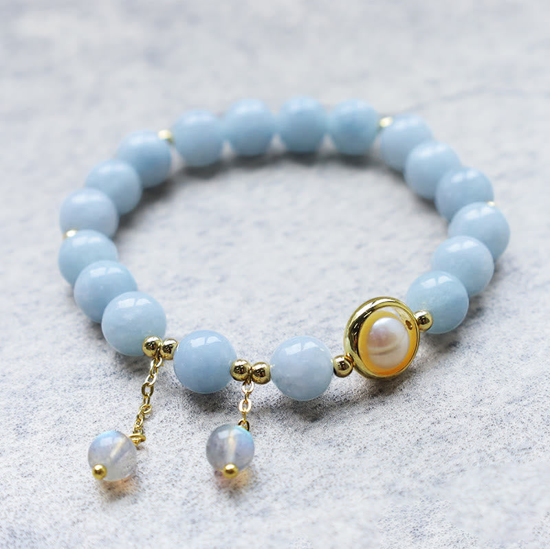 Nimara Ritual Aquamarine Pearl Healing Moonstone Beads Charm Bracelet