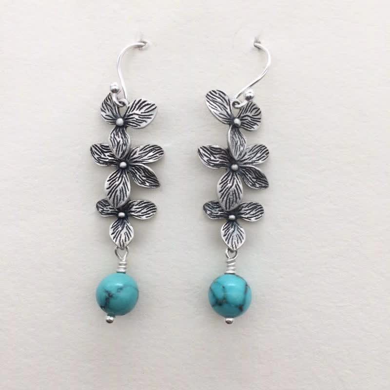 Nimara Ritual 925 Sterling Silver Turquoise Lazurite Flower Leaf Serenity Protection Hook Drop Dangle Earrings