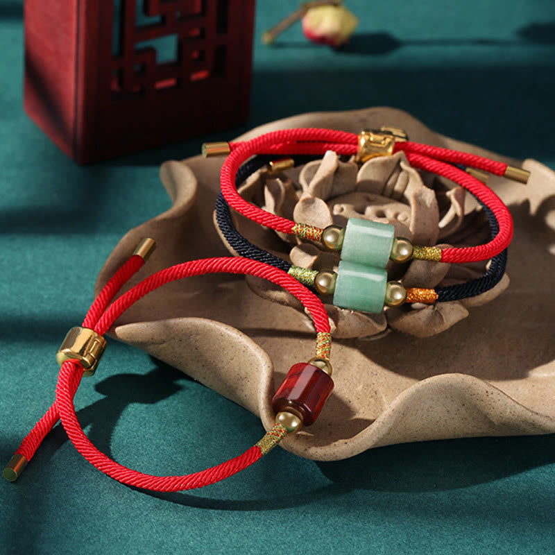 Nimara Ritual Tibet Handmade Green Aventurine Red Stone Malachite Luck Protection Braided Rope Bracelet