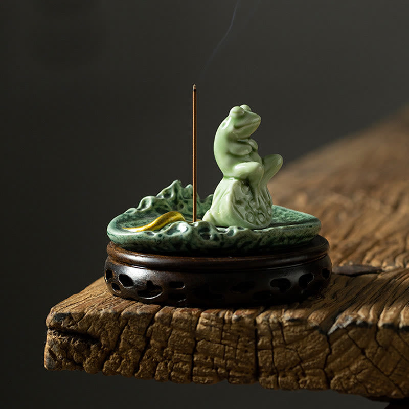 Nimara Ritual Leaf Meditation Frog Pattern Healing Ceramic Incense Burner Decoration