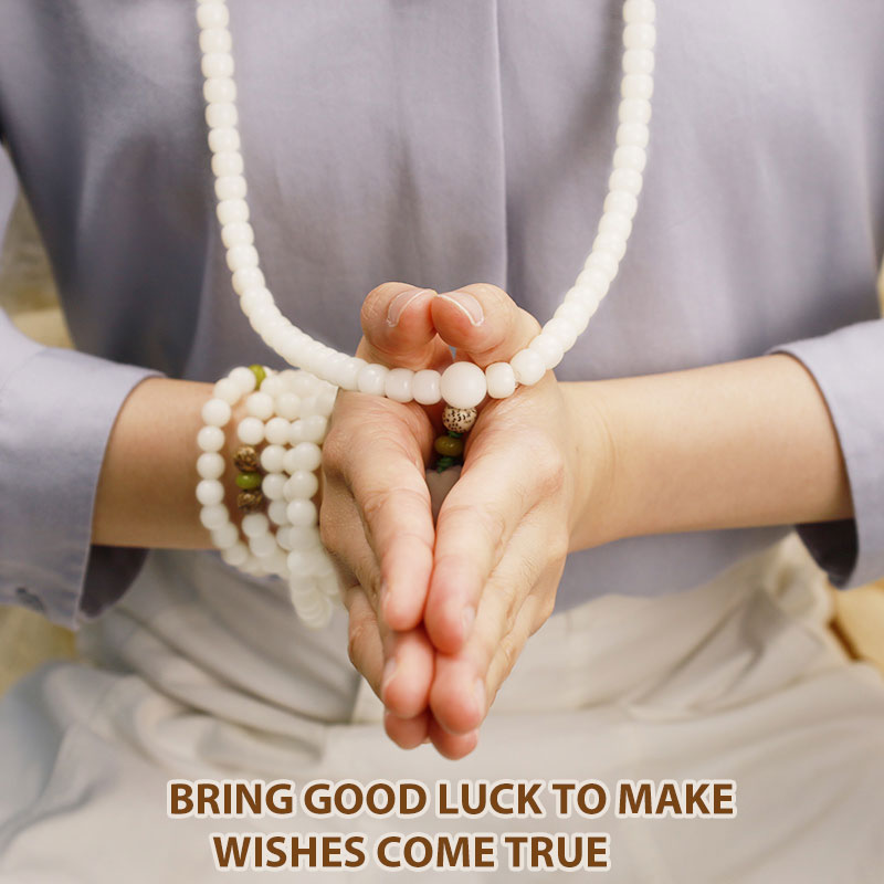 Nimara Ritual White Jade Bodhi Lotus Mala Harmony Necklace Bracelet