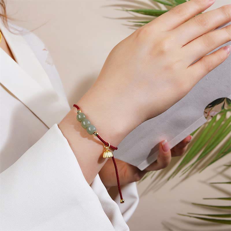 Nimara Ritual Handmade Hetian Jade Bead Lotus Pod Prosperity Luck Braided Bracelet