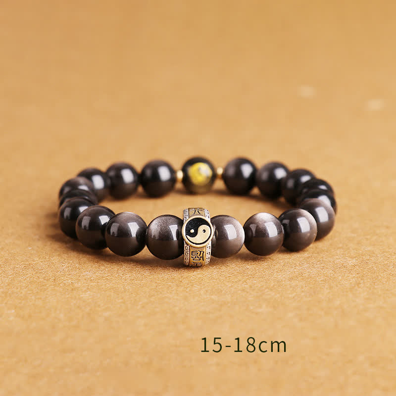 Nimara Ritual 925 Sterling Silver Black Obsidian Gold Sheen Obsidian Silver Sheen Obsidian Yin Yang Protection Bracelet
