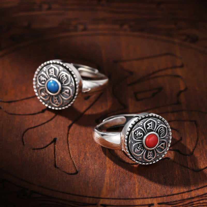 Nimara Ritual Tibetan Om Mani Padme Hum Peace Rotatable Ring