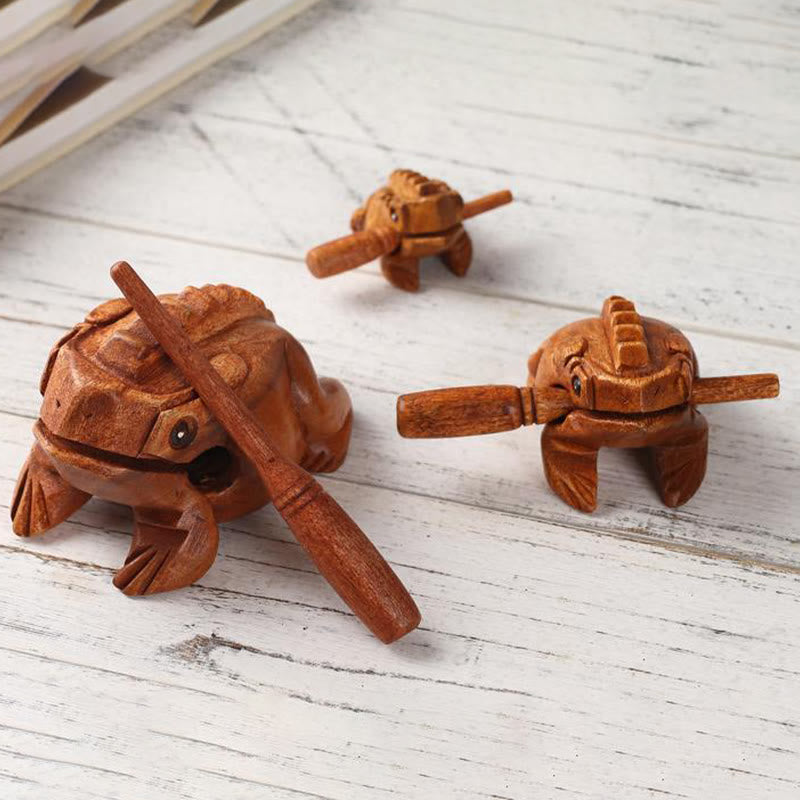 Nimara Ritual Handcrafted FengShui Wealth Luck Frog Mini Wooden Croaking Frog Guiro Decoration