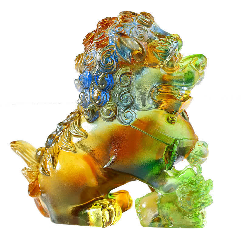 Nimara Ritual Handmade Liuli Crystal Lion Art Piece Strength Home Office Decoration