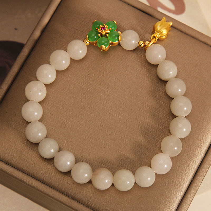 Nimara Ritual Natural Jade Green Flower Lily Of The Valley Luck Bracelet