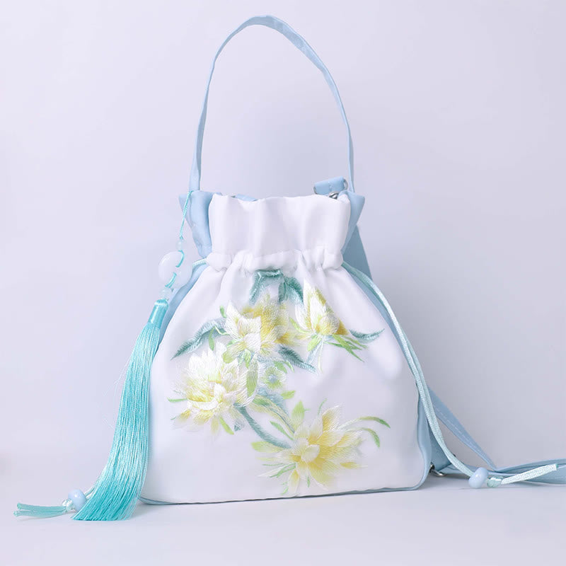 Nimara Ritual Suzhou Embroidery Rabbit Lotus Epiphyllum Peony Magnolia Silk Tote Crossbody Bag Shoulder Bag Handbag