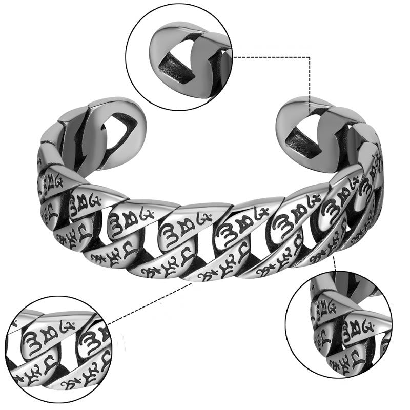 Nimara Ritual Tibetan Om Mani Padme Hum Mantra Titanium Steel Peace Cuf Bangle Bracelet