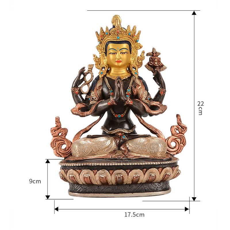 Nimara Ritual Bodhisattva Chenrezig Four-armed Avalokitesvara Protection Copper Statue Decoration