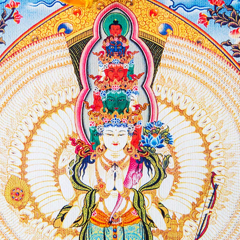 Nimara Ritual Tibetan Thousand-handed Avalokitesvara Framed Thangka Blessing Decoration