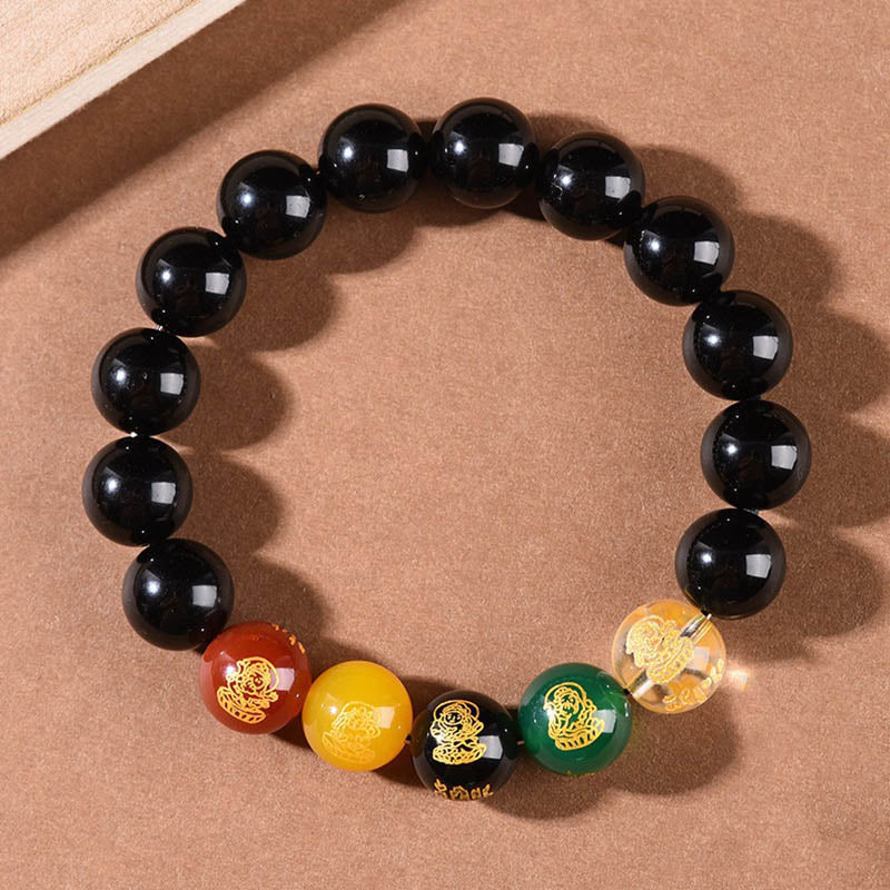 Nimara Ritual Gold Sheen Obsidian Rainbow Obsidian Black Obsidian Five Directions Gods of Wealth Bracelet