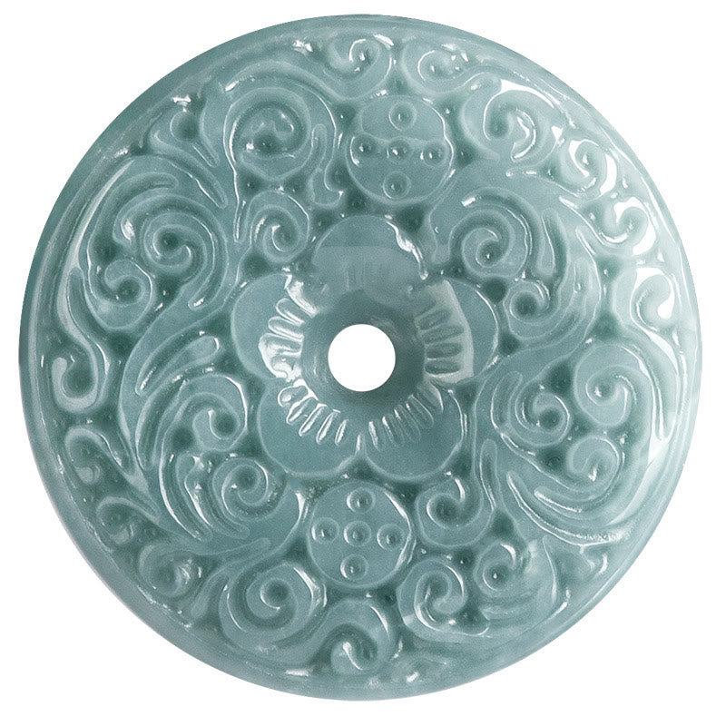 Nimara Ritual Green Jade Flower Carved Peace Buckle Abundance Necklace Pendant
