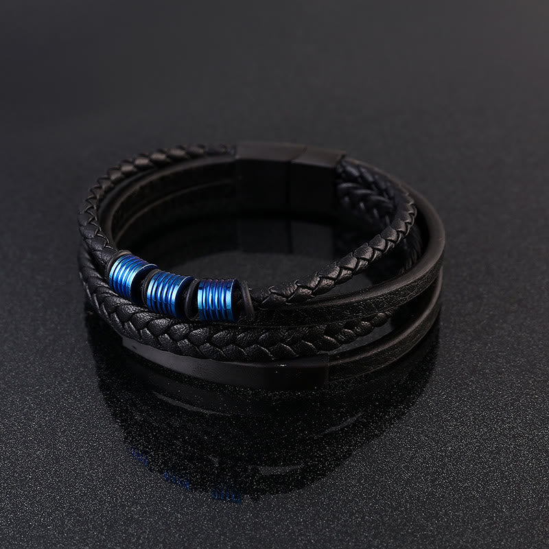 Nimara Ritual Leather Multi-Layer Titanium Steel Balance Braided Magnetic Buckle Bracelet