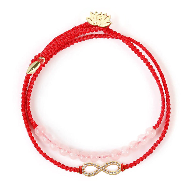 Nimara Ritual Tibetan Handmade Lotus Pink Crystal Soothing Red String Bracelet