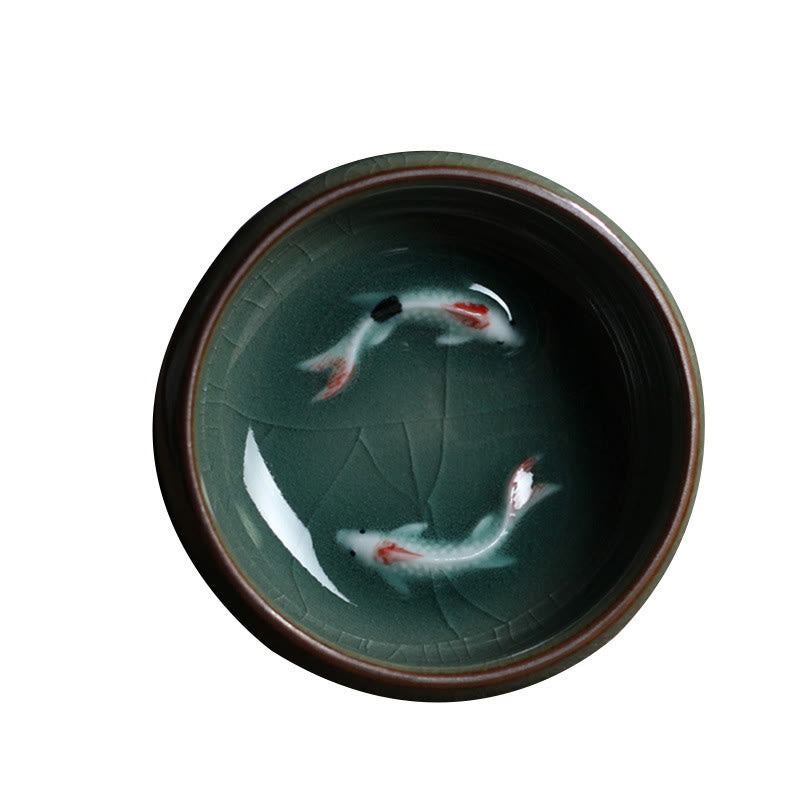 Nimara Ritual Colorful Koi Fish Ceramic Teacup Kung Fu Tea Cup Bowl