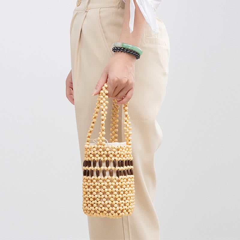 Nimara Ritual Hand-woven Bucket Portable Wooden Beads Handbag