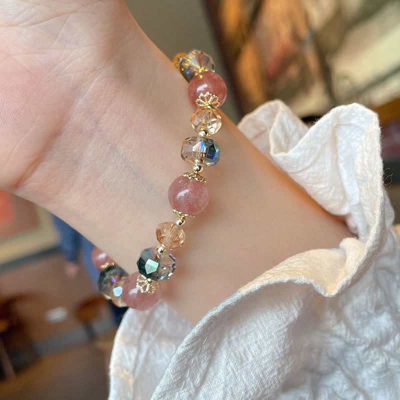 Nimara Ritual Natural Strawberry Quartz Colorful Crystal Positive Bracelet