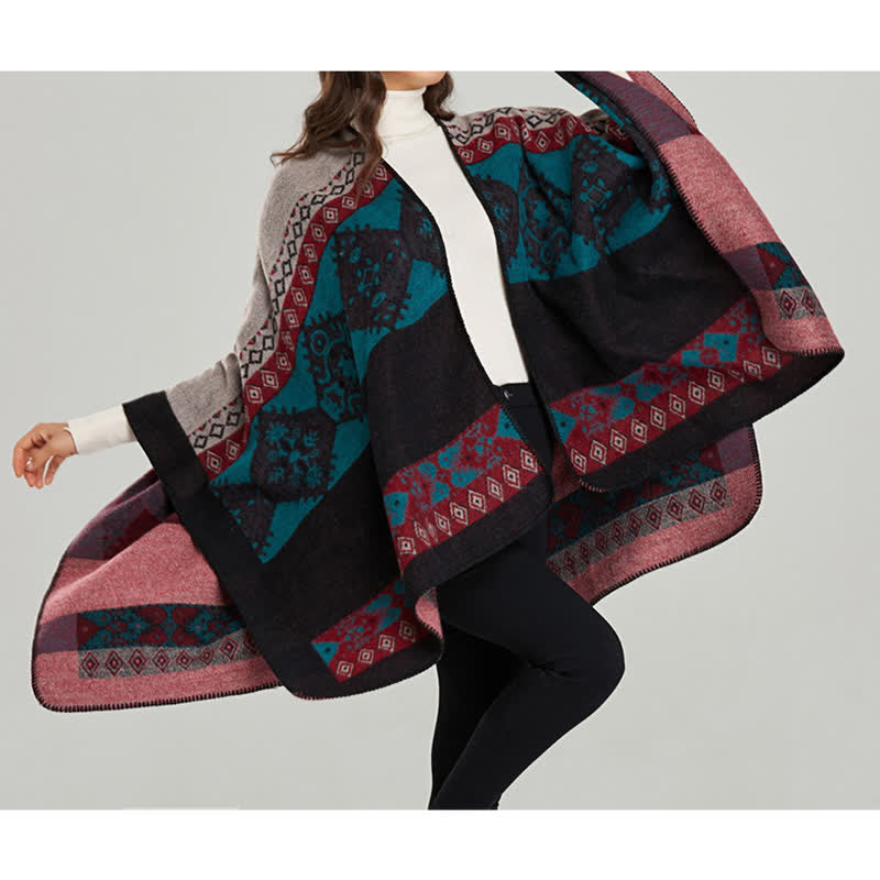 Nimara Ritual Tibetan Shawl Diamond Pattern Winter Warm Cloak Scarf