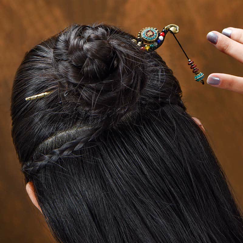 Nimara Ritual Tibetan Turquoise Agate Protection Hairpin Decorations
