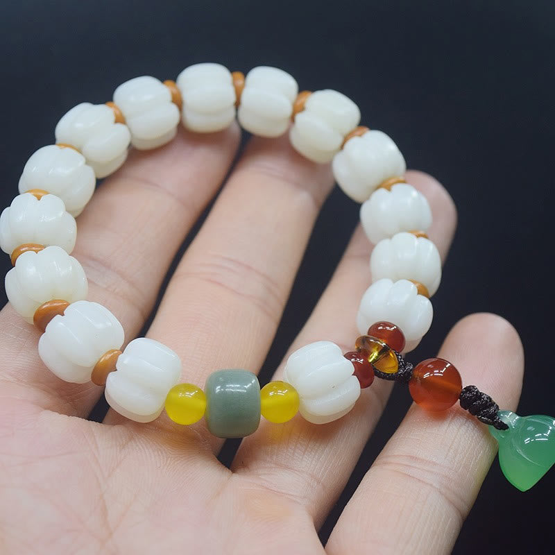 Nimara Ritual Natural Bodhi Seed Red Agate Bodhi Calm Harmony Engraved Pumpkin Bead Lotus Bracelet