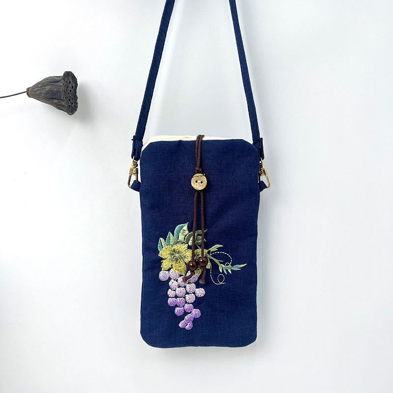 Nimara Ritual Small Embroidered Flowers Crossbody Bag Shoulder Bag Cellphone Bag 11*20cm
