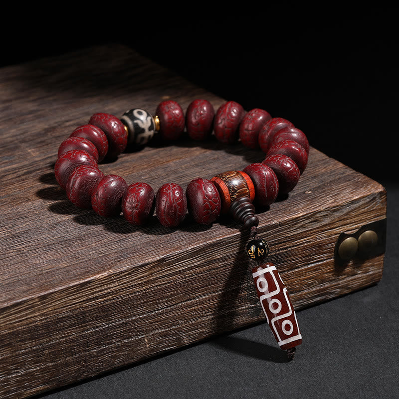 Nimara Ritual Tibet Bodhi Seed Dzi Bead Dancing Lion Luck Bracelet Wrist Mala