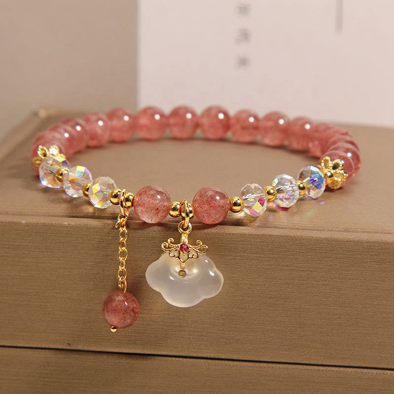 Nimara Ritual Natural Strawberry Quartz Crystal White Agate Auspicious Cloud Healing Bracelet