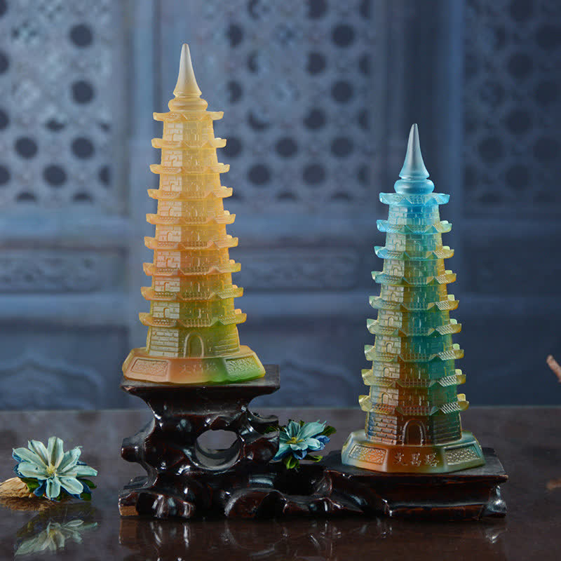 Nimara Ritual Feng Shui Wenchang Tower Handmade Liuli Crystal Pagoda Art Piece Luck Home Office Decoration