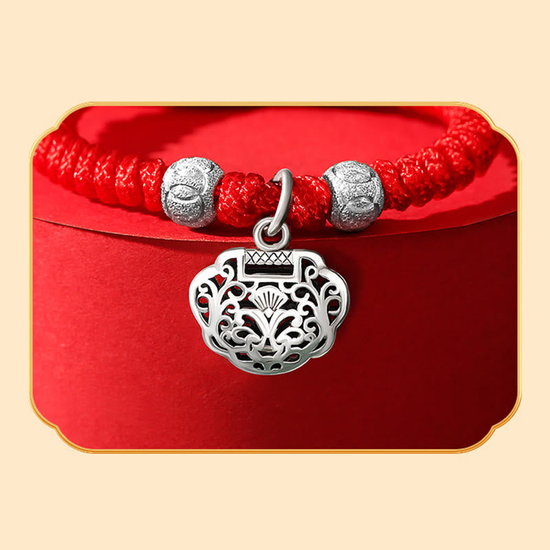 Nimara Ritual 925 Sterling Silver Chinese Lock Charm Multicolored Red String Protection Handmade Braided Kids Bracelet