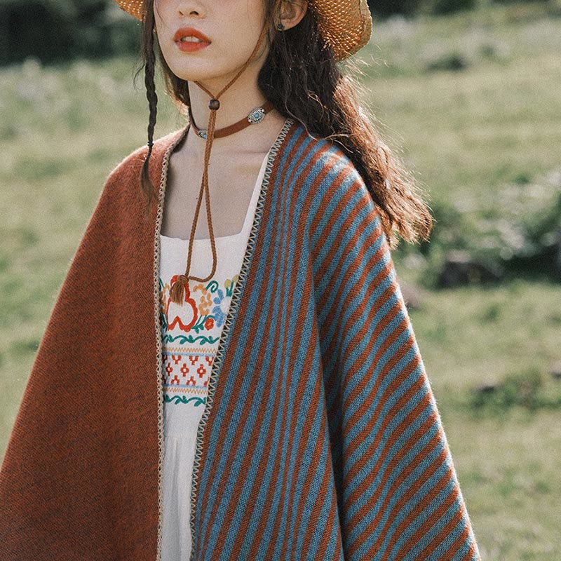 Nimara Ritual Tibetan Shawl Striped Diamond Pattern Winter Warm Soft Scarf