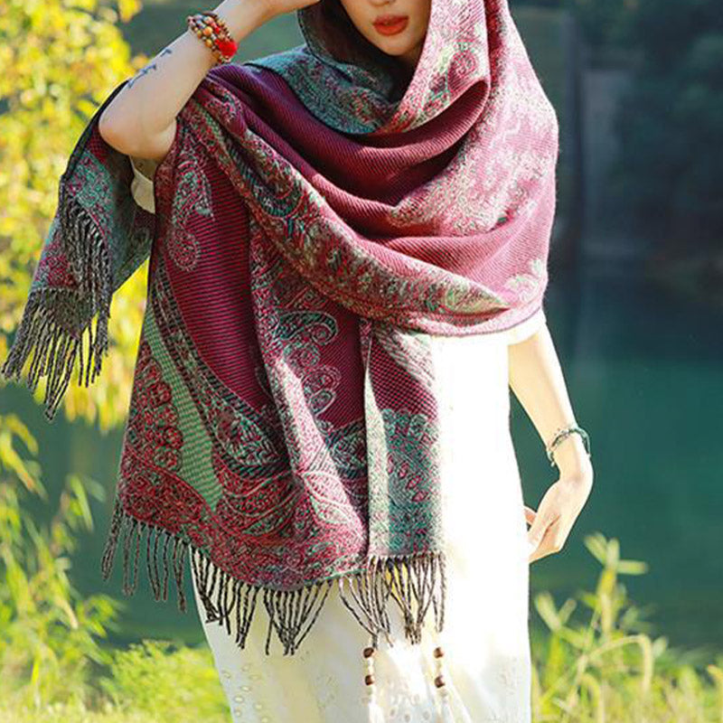 Nimara Ritual Tibetan Vine Leaves Pattern Design Shawl Cozy Travel Scarf Wrap