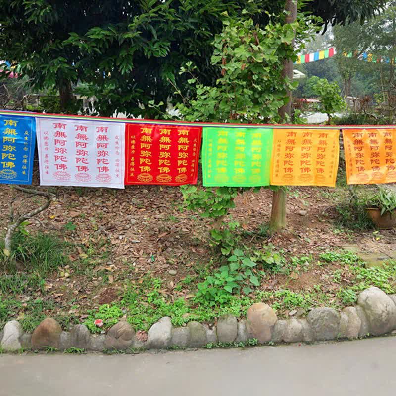Nimara Ritual Tibetan 7 Colors Windhorse Letter Auspicious Lotus Outdoor 21 Pcs Prayer Flag