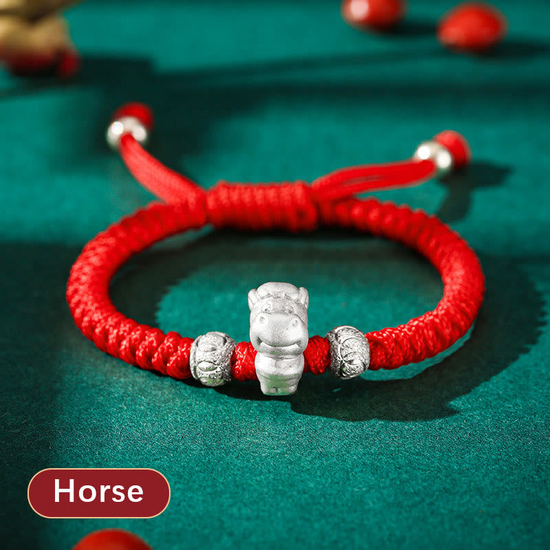 Nimara Ritual 999 Sterling Silver Chinese Zodiac Red Rope Luck Handcrafted Kids Bracelet