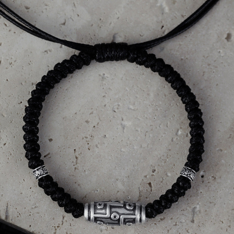 Nimara Ritual 999 Sterling Silver Nine-Eye Dzi Bead Pattern Blessing Rope Bracelet