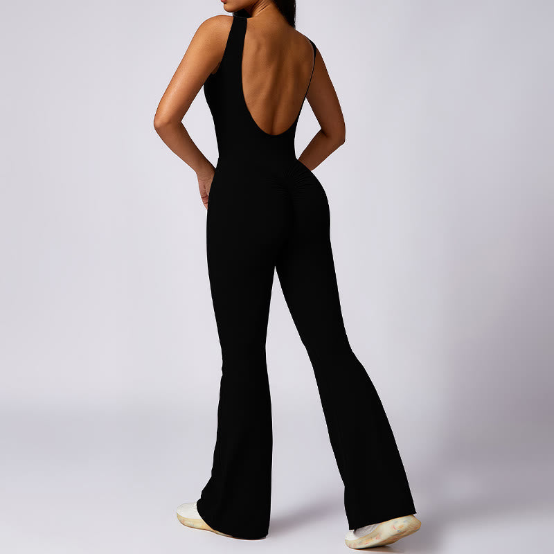 Nimara Ritual Women Casual Sleeveless Jumpsuit Flare Pants Sports Fitness Yoga Bodysuit