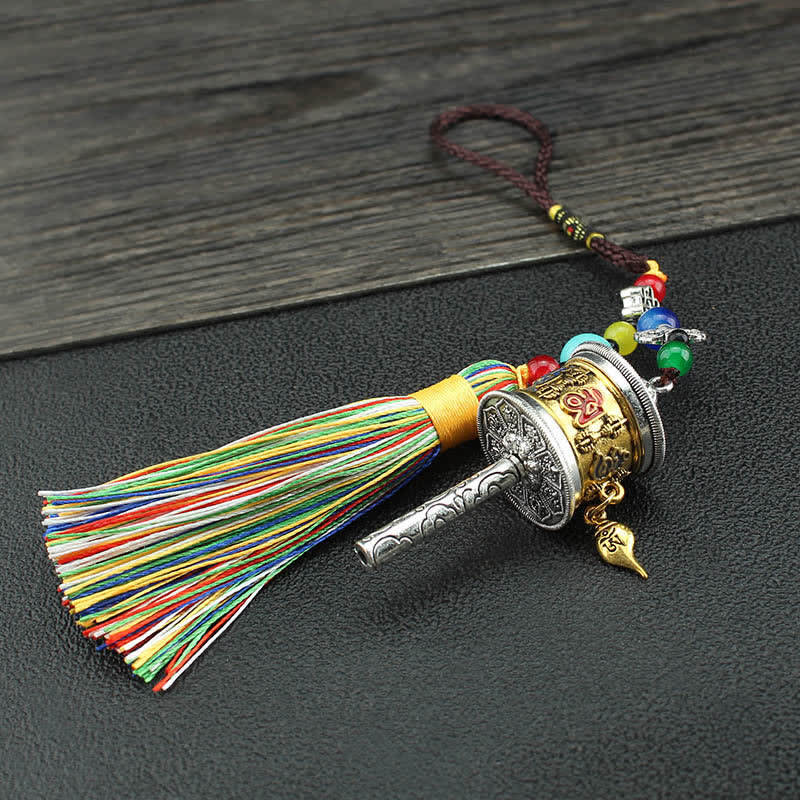 Nimara Ritual Tibet Om Mani Padme Hum Prayer Wheel Tassel Bag Car Hanging Decoration