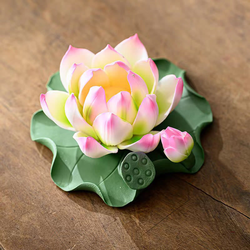 Nimara Ritual Lotus Flower Leaf Pod Spiritual Healing Ceramic Stick Incense Burner Decoration