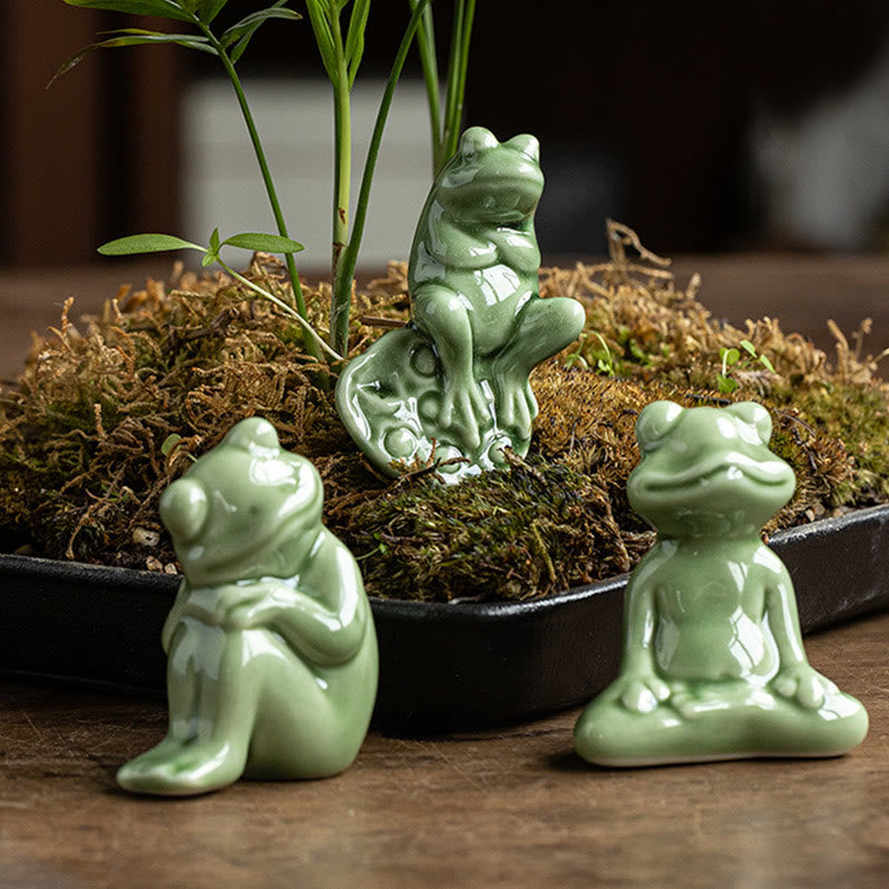 Nimara Ritual Mini Small Meditation Lotus Resting Frog Ceramic Wealth Luck Home Tea Pet Figurine Decoration