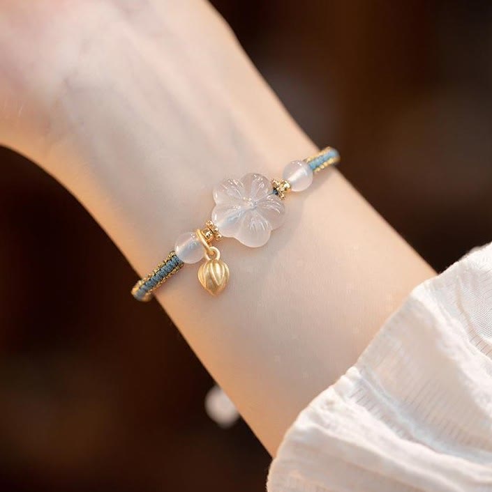 Nimara Ritual Red Agate Jade Lotus Confidence Calm String Bracelet