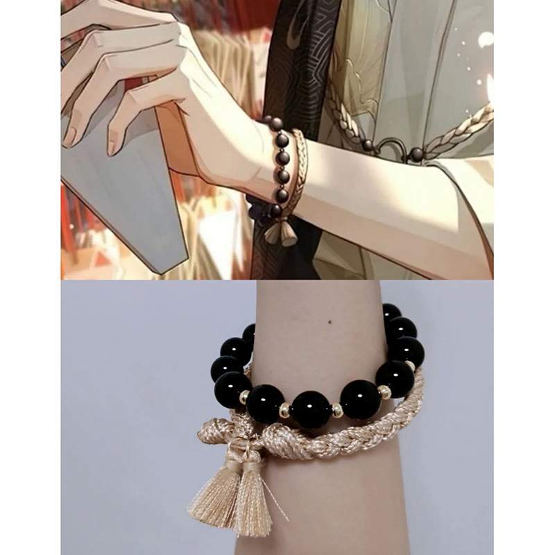 Nimara Ritual 2Pcs Black Onyx Bead Support Protection String Bracelet