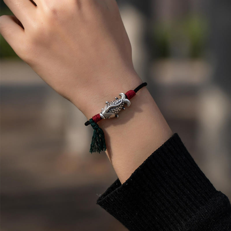 Nimara Ritual 925 Sterling Silver Luck Koi Fish Braided Bracelet
