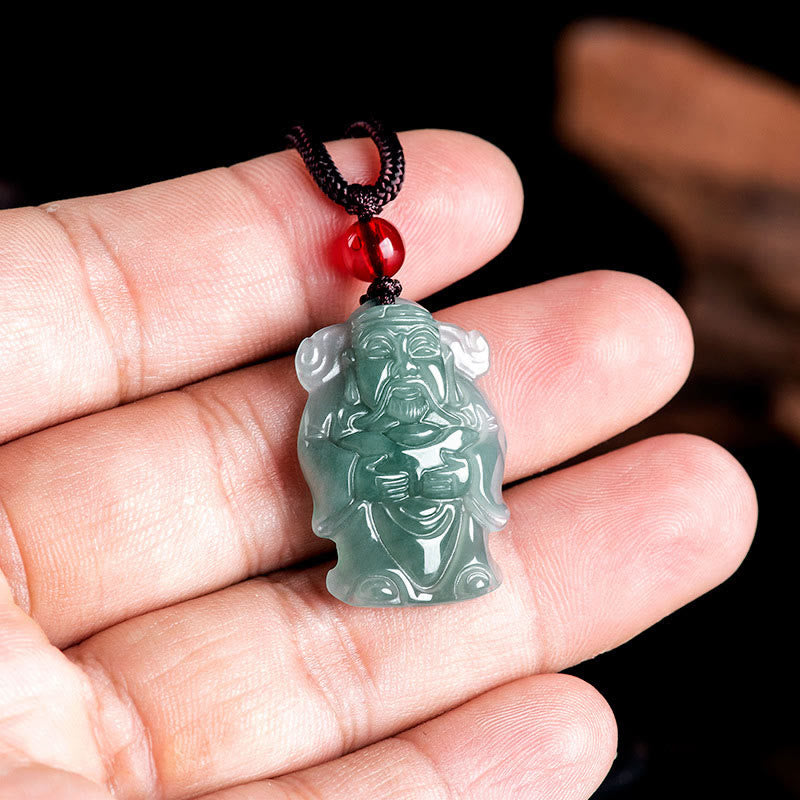 Nimara Ritual Natural Green Jade Chinese God of Wealth Caishen Ingot Abundance Necklace Pendant