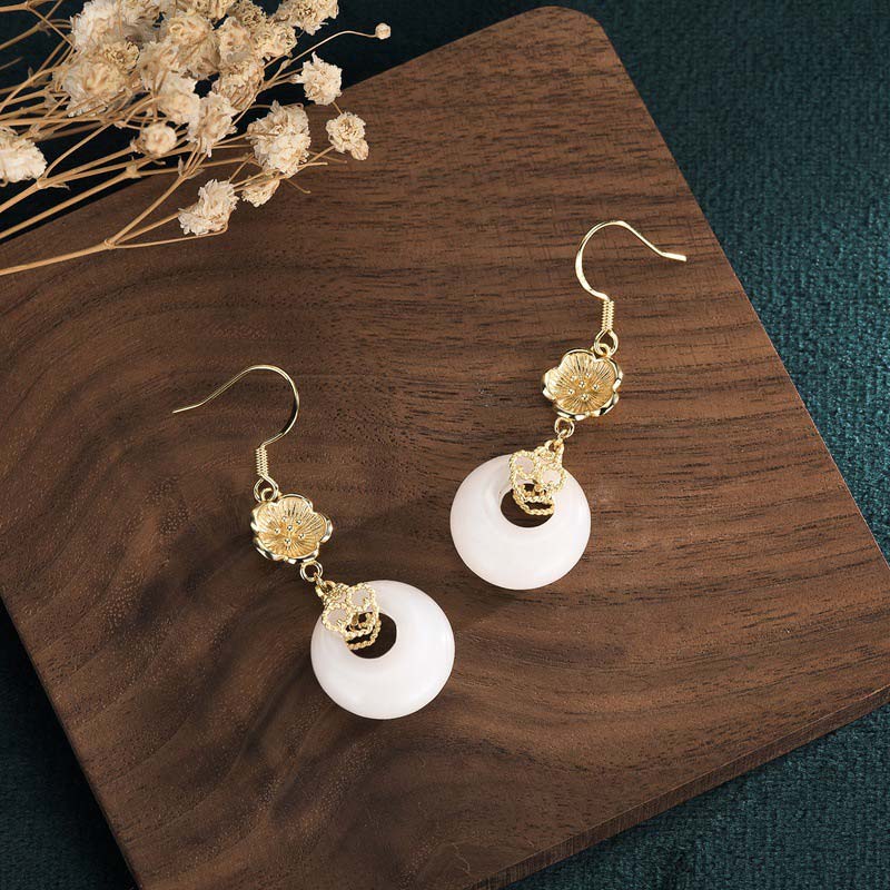 Nimara Ritual FengShui White Jade Blessing Drop Earrings