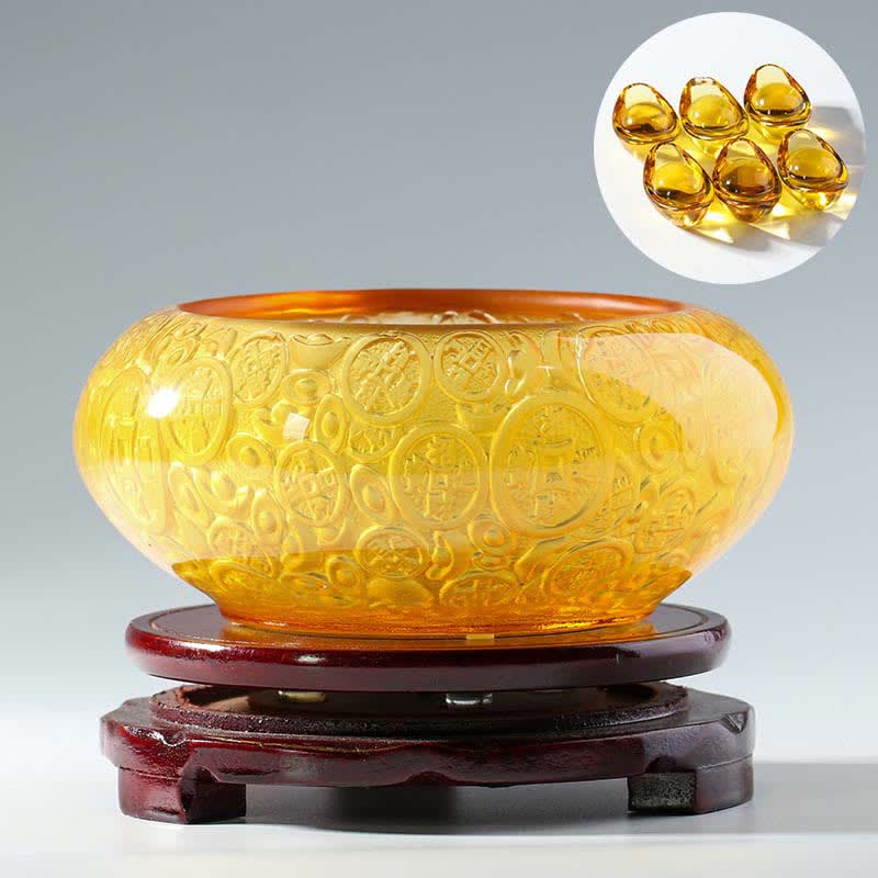 Nimara Ritual Handmade Liuli Crystal Treasure Bowl Ingots Art Piece Home Decoration